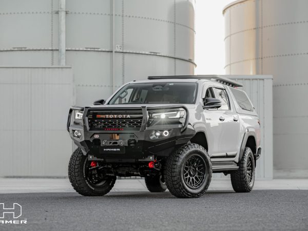 Hamer King Series Plus bull bar fitted on Toyota Hilux N90 2026 matte black powder coated full bumper replacement with LED lighting