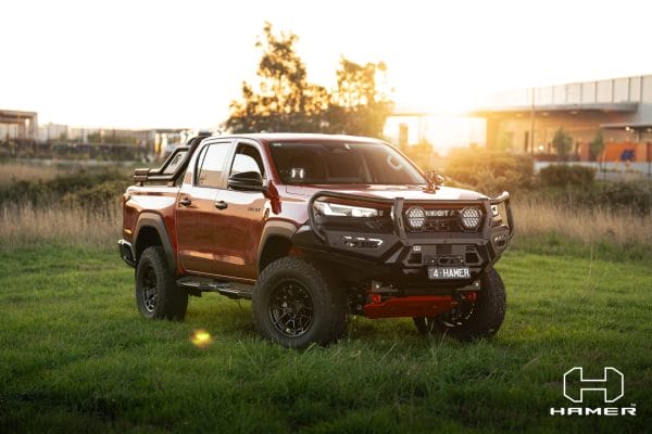 Hamer Atlas Series Plus bull bar fitted on Toyota Hilux N90 2026 matte black powder coated full bumper replacement with LED lighting