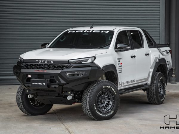 Hamer Atlas Series bull bar fitted on Toyota Hilux N90 2026 matte black powder coated full bumper replacement with LED lighting
